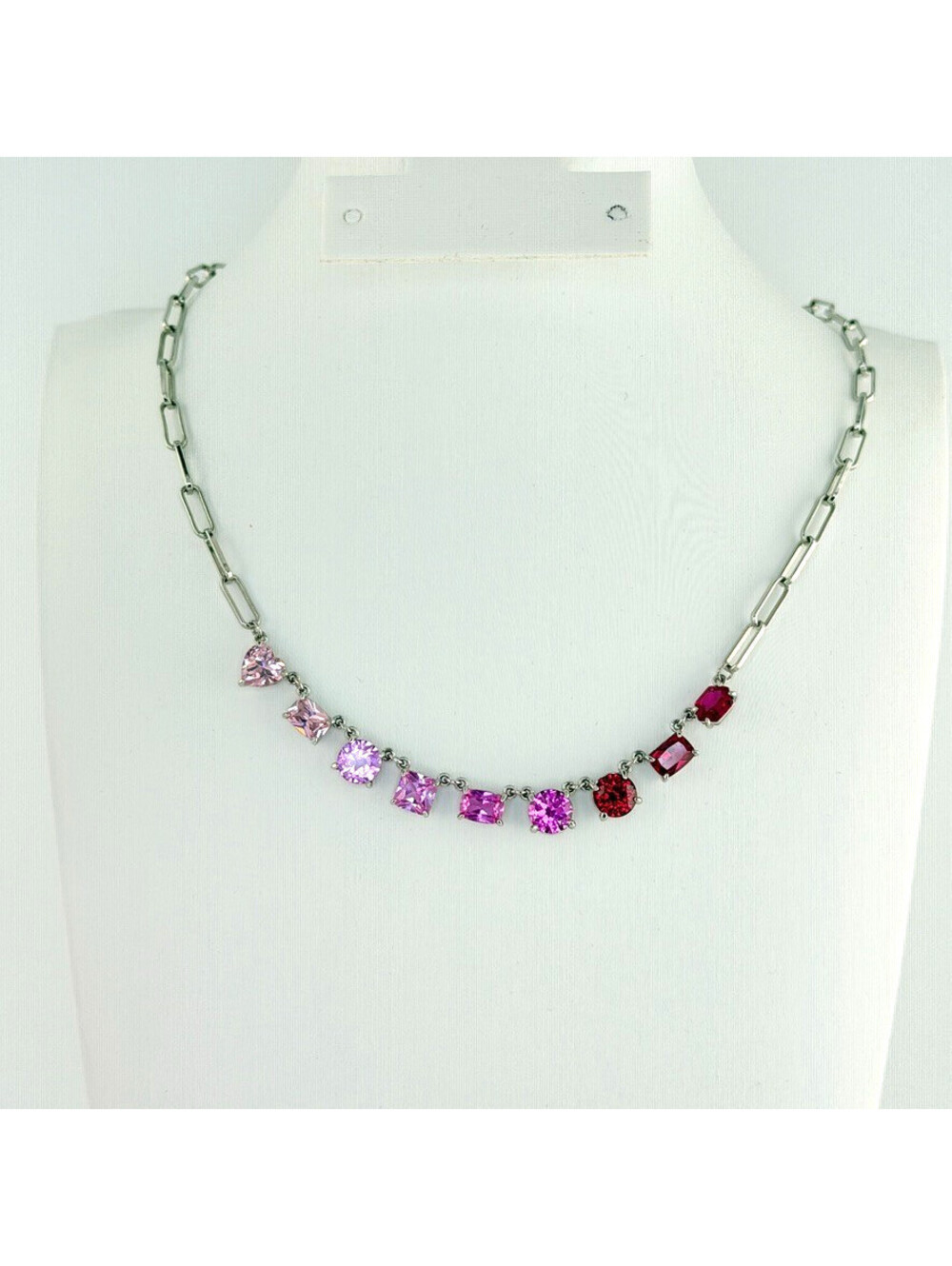 Bomb Party Luxe Layer Necklace w/Heart Gradient of Pink on Silver RETRO HTF